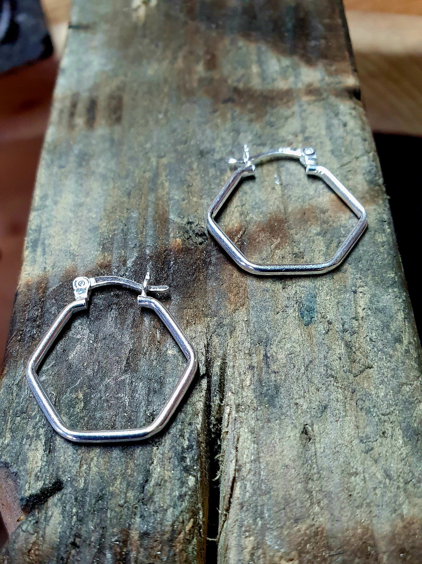 Sterling Silver Hexagon Hoops