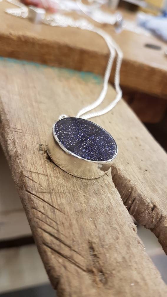 Blue Gold Stone Silver Pendant