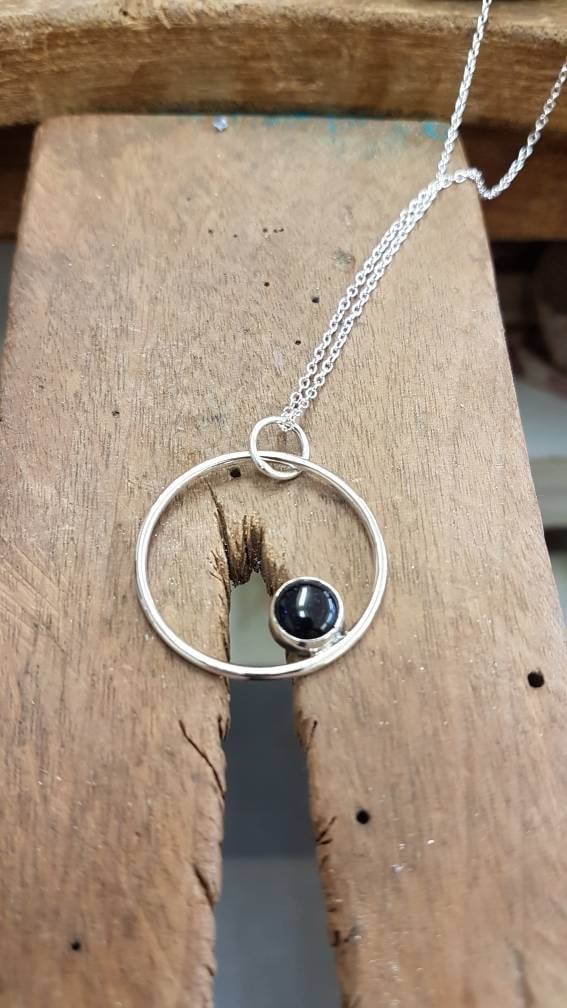 Silver Blue Goldstone Circle Necklace