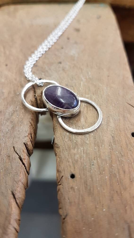 Contemporary Amethyst Silver Circle Pendant