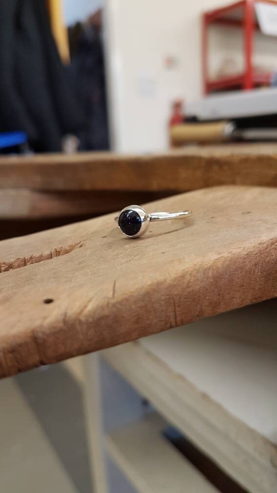 Sterling Silver Ring with Blue Goldstone