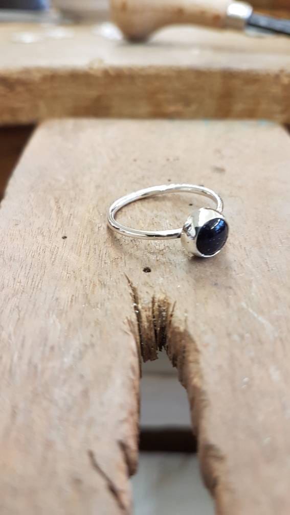Sterling Silver Ring with Blue Goldstone