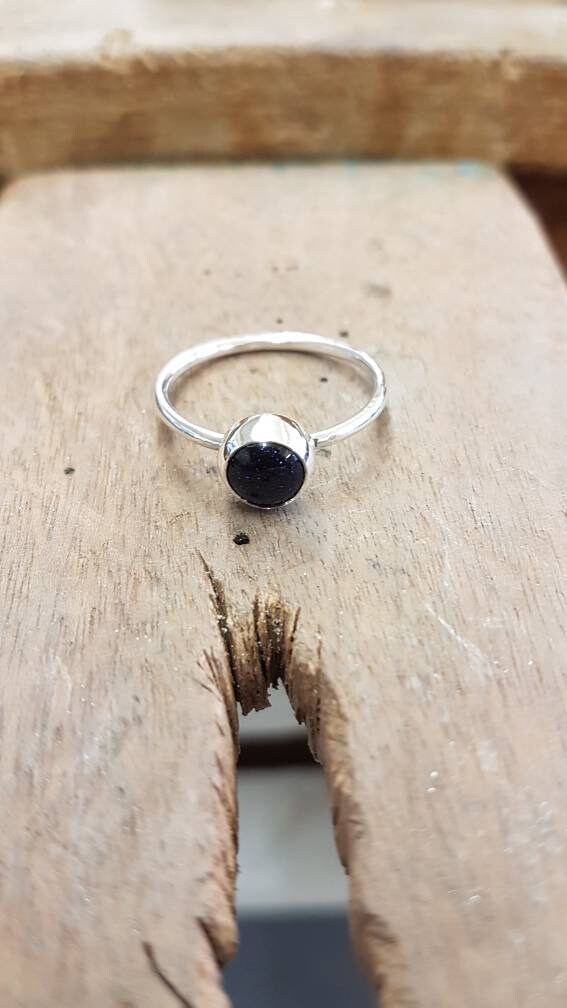 Sterling Silver Ring with Blue Goldstone