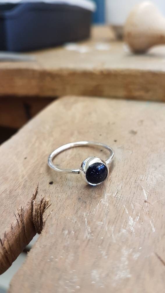 Sterling Silver Ring with Blue Goldstone