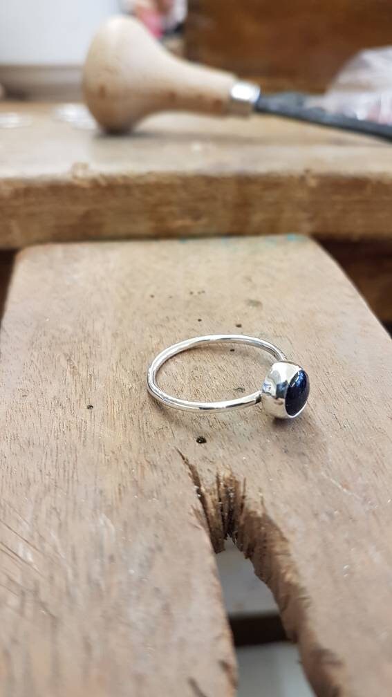 Sterling Silver Ring with Blue Goldstone