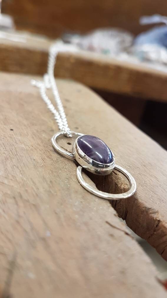 Contemporary Amethyst Silver Circle Pendant