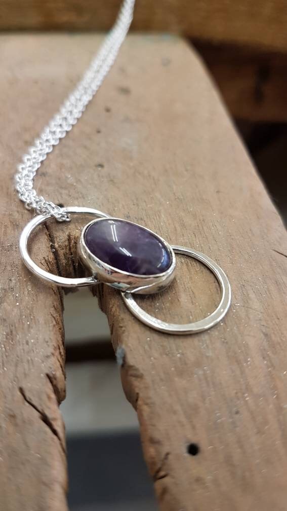 Contemporary Amethyst Silver Circle Pendant