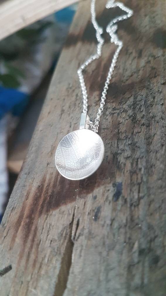 Leaf Printed Sterling Silver Domed Pendant