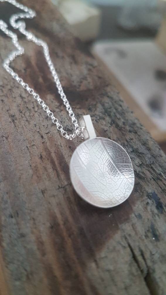 Leaf Printed Sterling Silver Domed Pendant