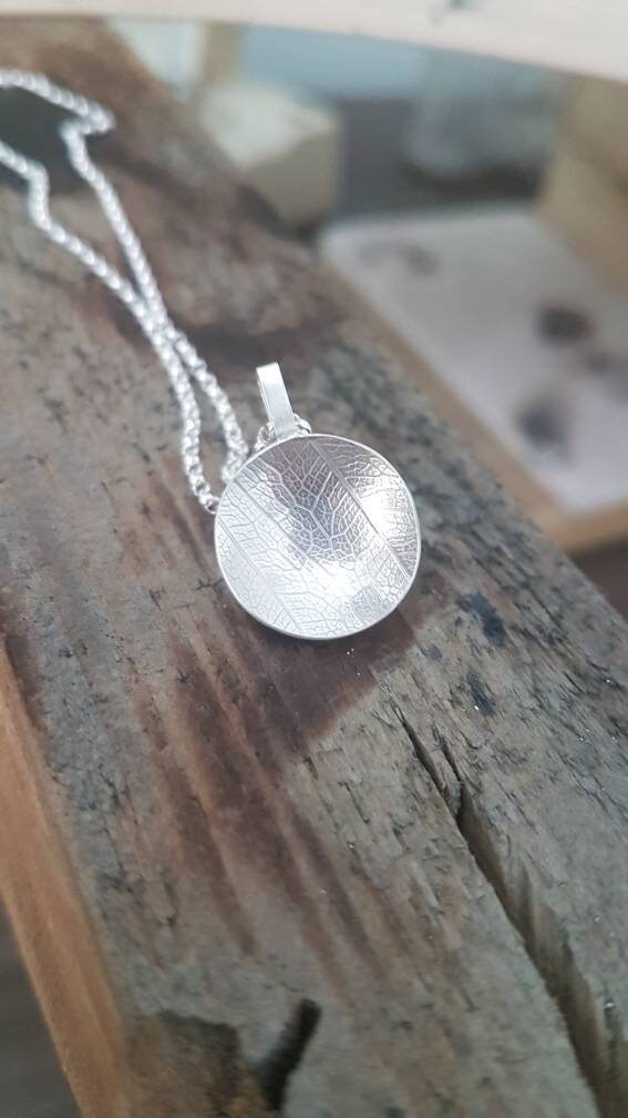 Leaf Printed Sterling Silver Domed Pendant
