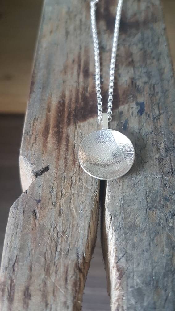 Leaf Printed Sterling Silver Domed Pendant