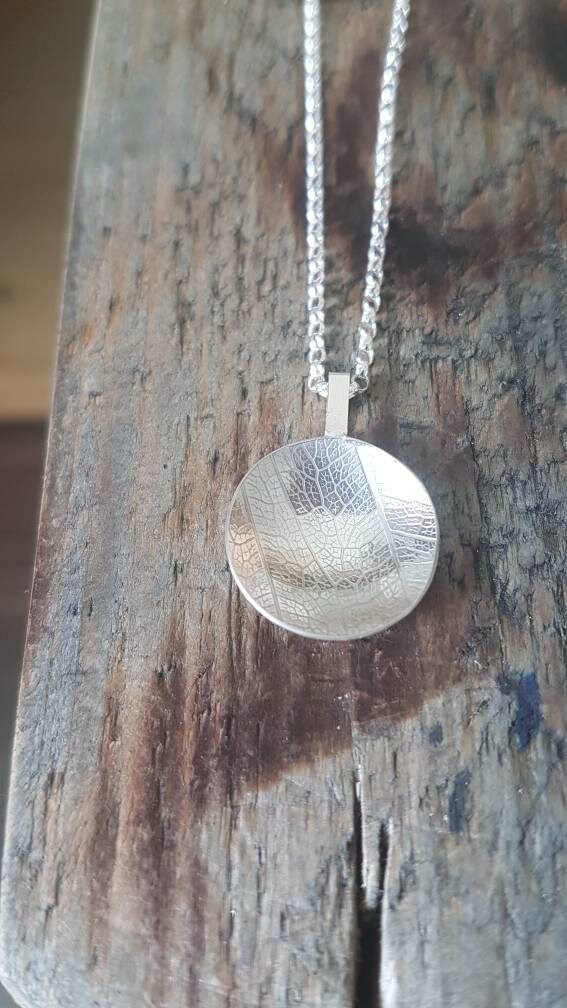 Leaf Printed Sterling Silver Domed Pendant