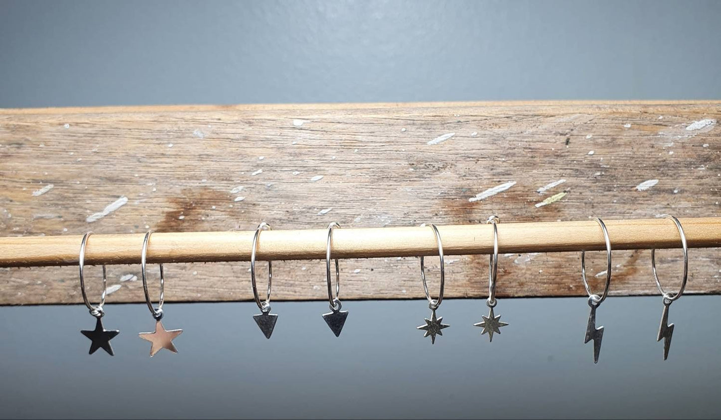 Sterling silver charm hoops